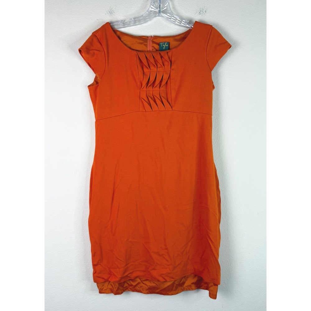 Taylor Dress Womens 6 Orange Sheath Pleated Neck Empire Waist Stretch